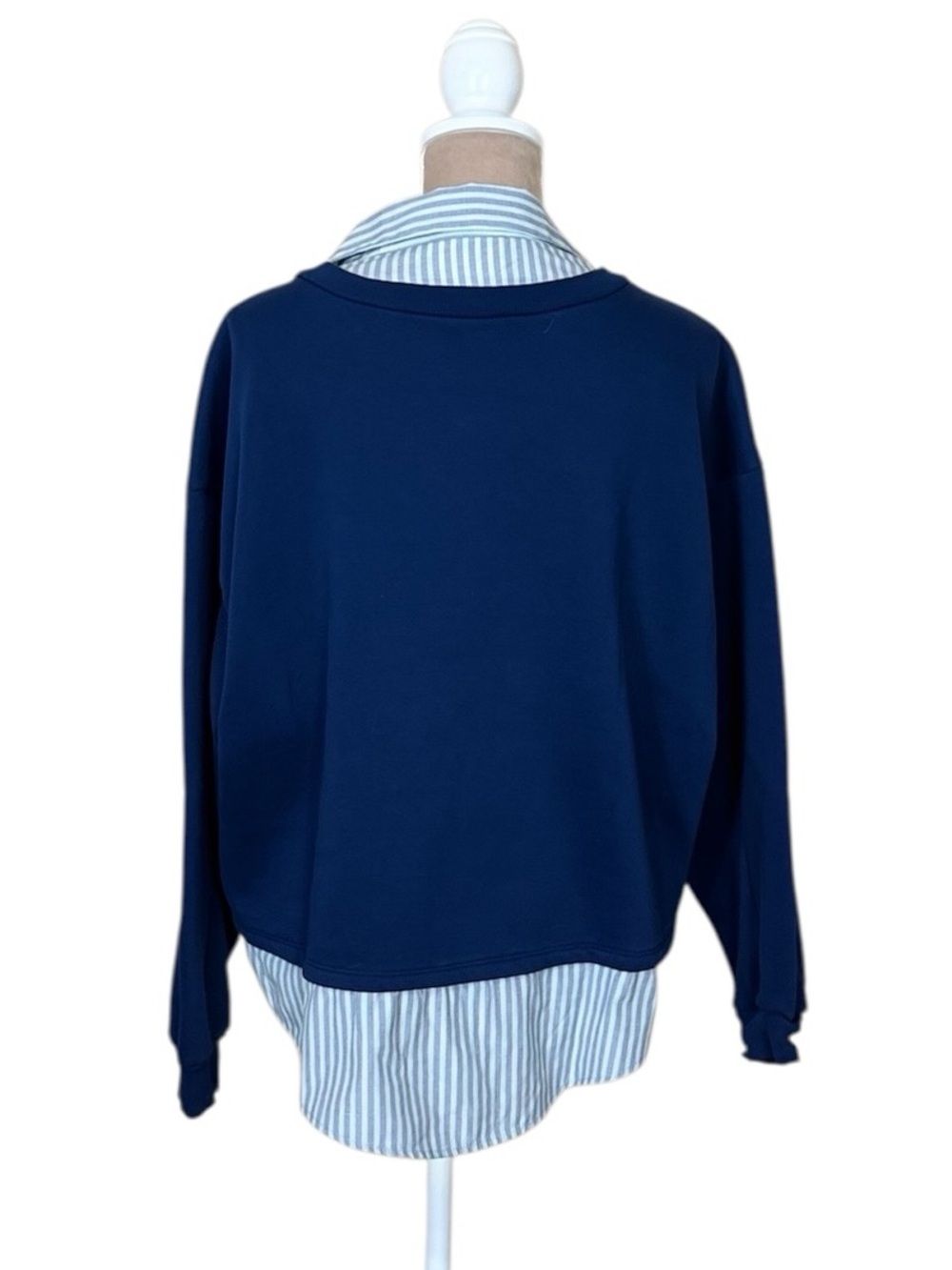 Maeve for Anthropologie Navy Layered Oversized Twofer Pullover Sweatshirt - Picture 9 of 14
